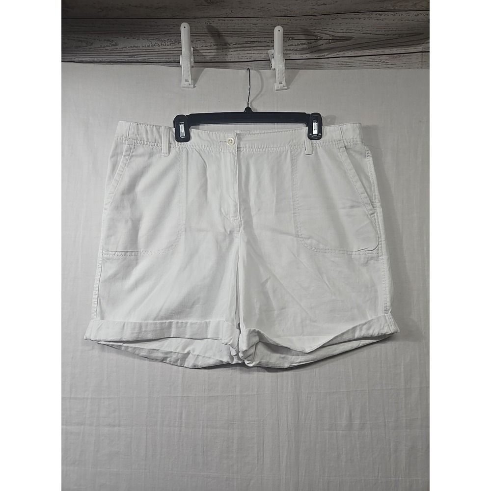 Talbots White Linen Blend Shorts Womens 16 Rolled Cuff Stretch Beach Causal